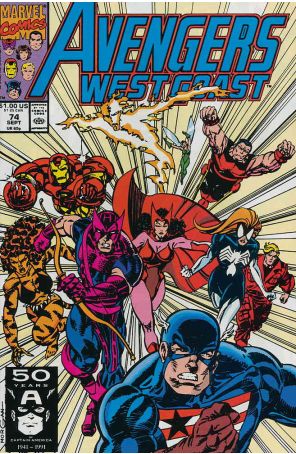 Avengers West Coast 74 published by Marvel with cover art by Tom Morgan