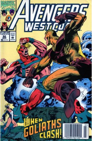 Avengers West Coast 92 (Newsstand) published by Marvel with cover art by Dave Ross