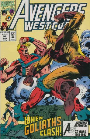 Avengers West Coast 92 published by Marvel with cover art by Dave Ross