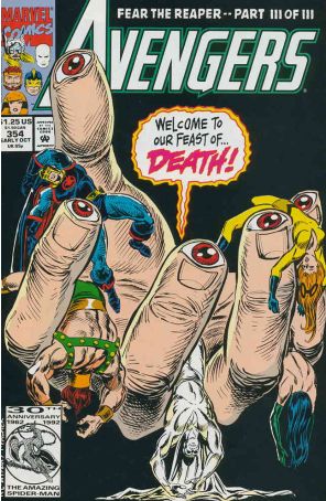 The Avengers 354 published by Marvel with cover art by M.C. Wyman