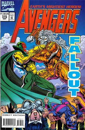 The Avengers 378 published by Marvel with cover art by Stewart Johnson