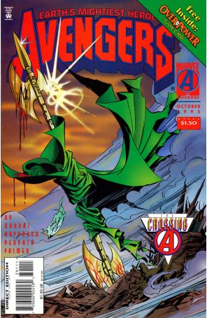 The Avengers 391A (with card) published by Marvel with cover art by Mike Deodato Jr.