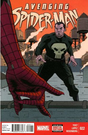 Avenging Spider-Man 22 published by Marvel with cover art by Paolo Rivera