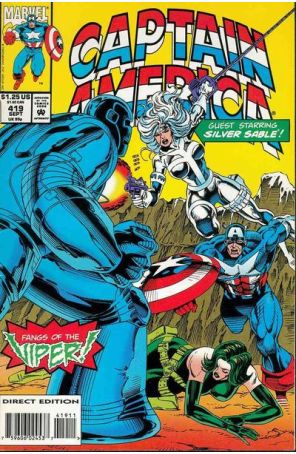 Captain America (1st Series) 419 (with card) published by Marvel with cover art by Rik Levins