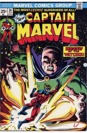 Captain Marvel (1st Series) 36 (with Marvel Value Stamp) published by Marvel with cover art by Al Milgrom