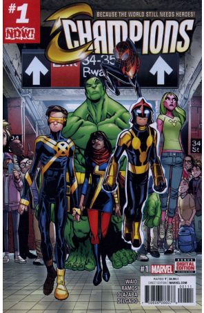 Champions (Vol. 2) 1 published by Marvel with cover art by Humberto Ramos