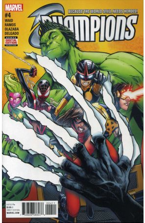 Champions (Vol. 2) 4 published by Marvel with cover art by Humberto Ramos