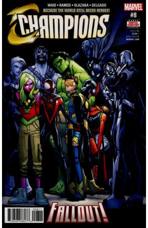 Champions (Vol. 2) 8 published by Marvel with cover art by Humberto Ramos