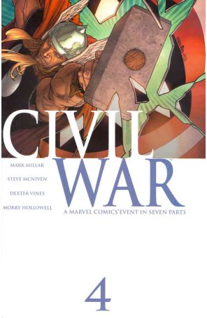 Civil War 4 published by Marvel with cover art by Steve McNiven