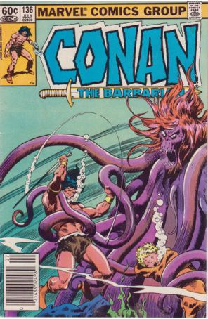 Conan the Barbarian 136 (Newsstand) published by Marvel with cover art by John Buscema