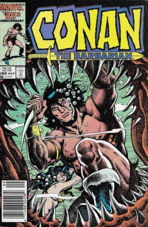 Conan the Barbarian 186 (Newsstand) published by Marvel with cover art by Ernie Chan
