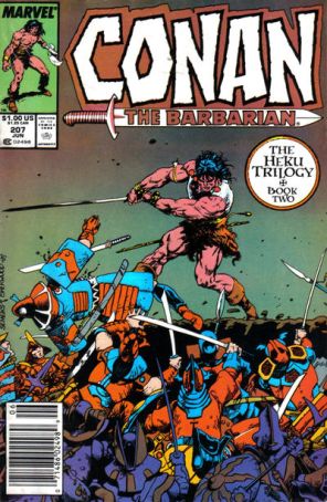 Conan the Barbarian 207 (Newsstand) published by Marvel with cover art by Val Semeiks