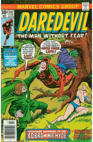 Daredevil 142 published by Marvel with cover art by John Buscema