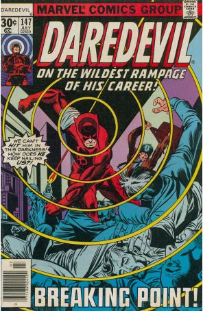 Daredevil 147 published by Marvel with cover art by Gil Kane