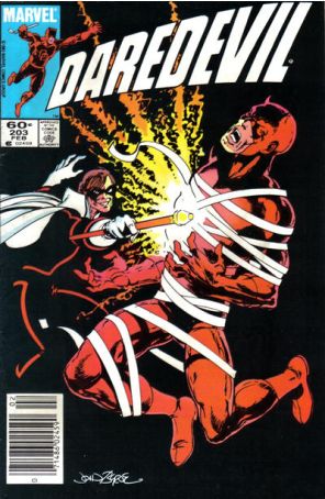 Daredevil 203 (Newsstand) published by Marvel with cover art by John Byrne