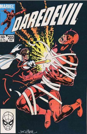 Daredevil 203 published by Marvel with cover art by John Byrne
