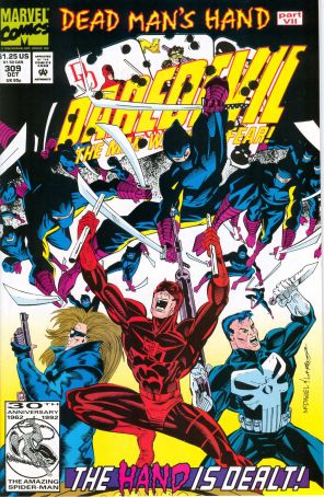 Daredevil 309 published by Marvel with cover art by Scott McDaniel