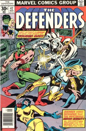 The Defenders 47 published by Marvel with cover art by Ed Hannigan