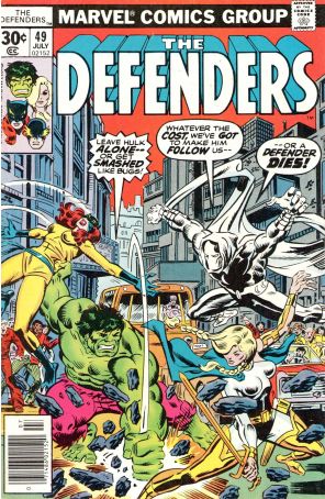 The Defenders 49 published by Marvel with cover art by Al Milgrom