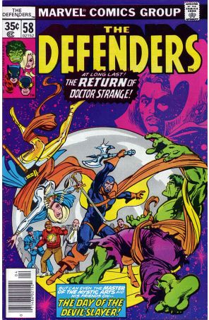 The Defenders 58 published by Marvel with cover art by Ed Hannigan