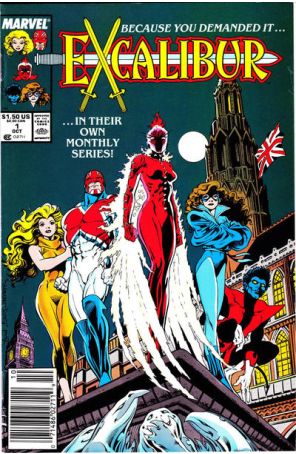 Excalibur 1 (Newsstand) published by Marvel with cover art by Alan Davis