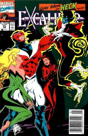 Excalibur 33 (Newsstand) published by Marvel with cover art by Steve Lightle