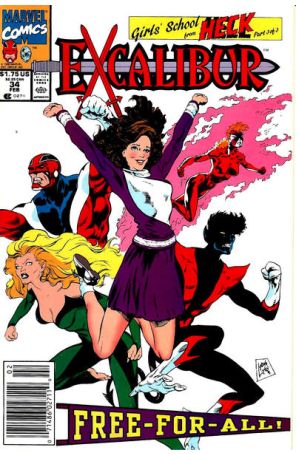 Excalibur 34 (Newsstand) published by Marvel with cover art by Steve Lightle