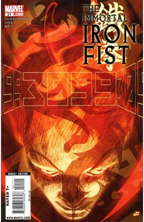 The Immortal Iron Fist 21 published by Marvel with cover art by Travel Foreman
