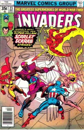 Invaders 23 published by Marvel with cover art by Gil Kane