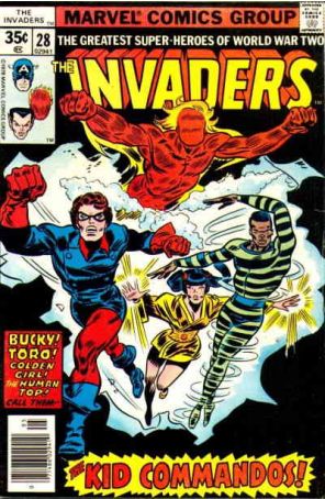 Invaders 28 published by Marvel with cover art by Frank Robbins