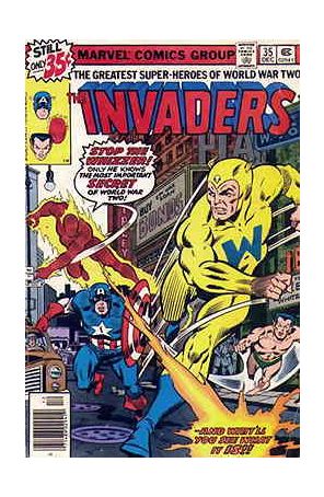 Invaders 35 published by Marvel with cover art by Alan Kupperberg
