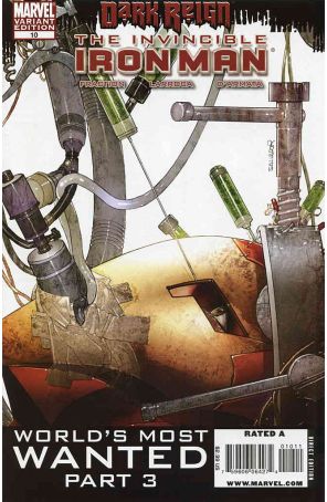 Invincible Iron Man 10A published by Marvel with cover art by Salvador Larroca