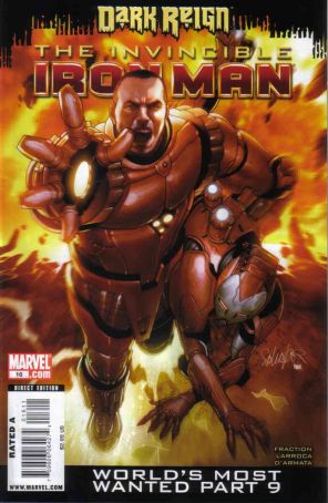 Invincible Iron Man 16 published by Marvel with cover art by Salvador Larroca