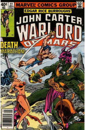 John Carter, Warlord of Mars 27 (Newsstand) published by Marvel with cover art by Bob Budiansky