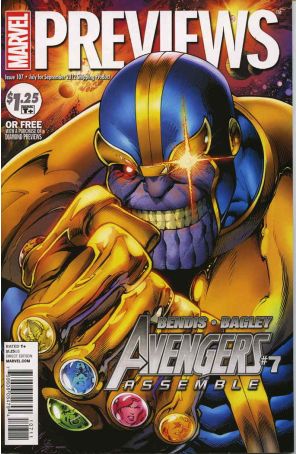 Marvel Previews 107 published by Marvel with cover art by Mark Bagley and Jim Cheung