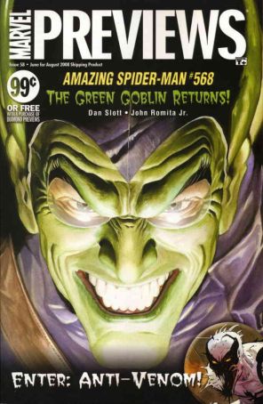 Marvel Previews 58 published by Marvel with cover art by Alex Ross and John Romita Jr.