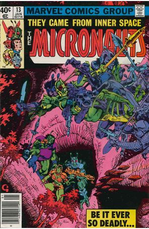 Micronauts (Vol. 1) 13 (Newsstand) published by Marvel with cover art by Michael Golden