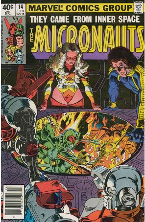 Micronauts (Vol. 1) 14 (Newsstand) published by Marvel with cover art by Michael Golden