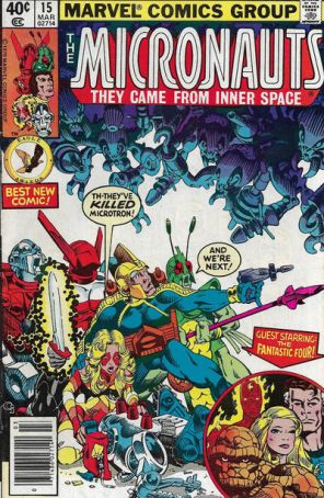 Micronauts (Vol. 1) 15 (Newsstand) published by Marvel with cover art by Michael Golden