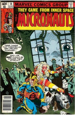 Micronauts (Vol. 1) 18 (Newsstand) published by Marvel with cover art by Michael Golden