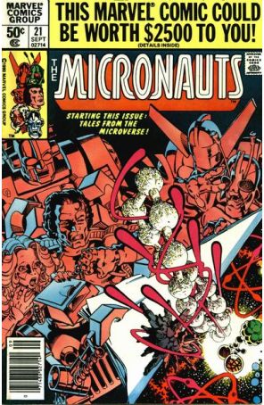 Micronauts (Vol. 1) 21 (Newsstand) published by Marvel with cover art by Michael Golden