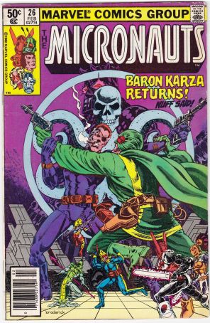 Micronauts (Vol. 1) 26 (Newsstand) published by Marvel with cover art by Pat Broderick