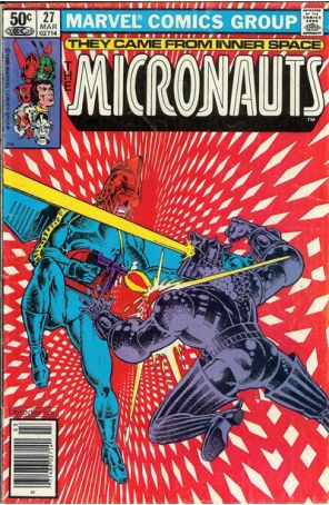 Micronauts (Vol. 1) 27 (Newsstand) published by Marvel with cover art by Pat Broderick