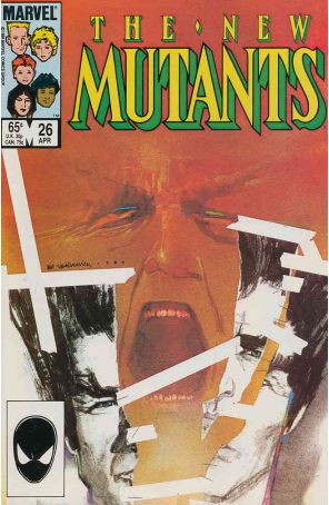 The New Mutants 26 published by Marvel with cover art by Bill Sienkiewicz