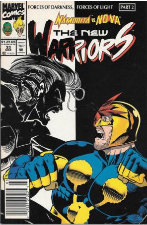 The New Warriors 33 (Newsstand) published by Marvel with cover art by Darick Robertson