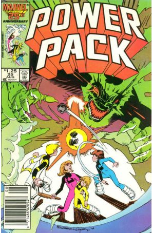Power Pack 25 (Newsstand) published by Marvel with cover art by Jon Bogdanove