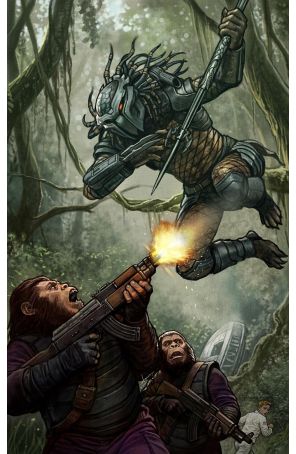 Predator vs. Planet of the Apes 1F published by Marvel with cover art by SG Stonehouse