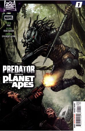 Predator vs. Planet of the Apes 1 published by Marvel with cover art by SG Stonehouse