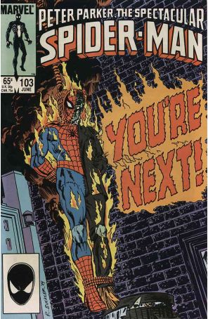 The Spectacular Spider-Man 103 published by Marvel with cover art by Rich Buckler