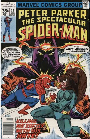 The Spectacular Spider-Man 14 published by Marvel with cover art by Sal Buscema